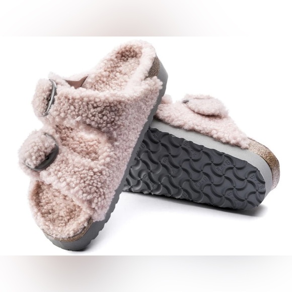Birkenstock Papillio Arizona Big Buckle Shearling Crystal Womens Sz 40 Rose NEW - Picture 2 of 10